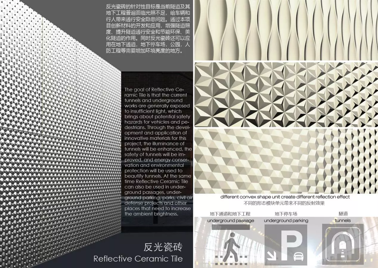 China New Patented Reflective Ceramic Tile for Highway Tunnel Tiles, Underpass Wall