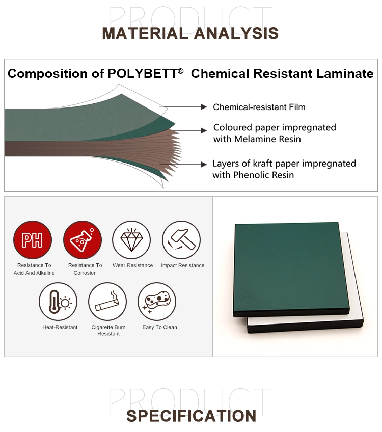 Polybett formica white hpl chemical resistant laminate sheet for school lab tabletop