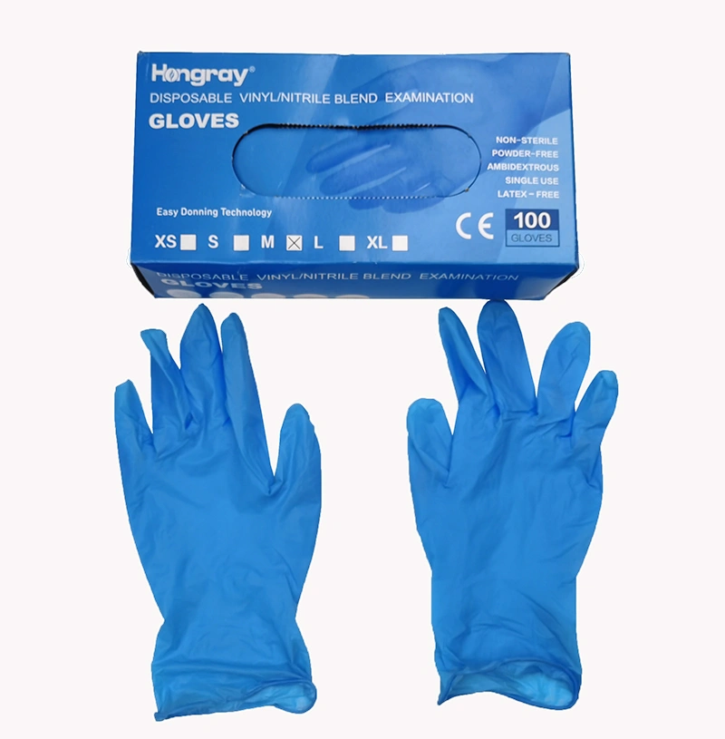China Manufacture Blend Vinyl Nitrile Gloves Examination Powder Free Synthetic
