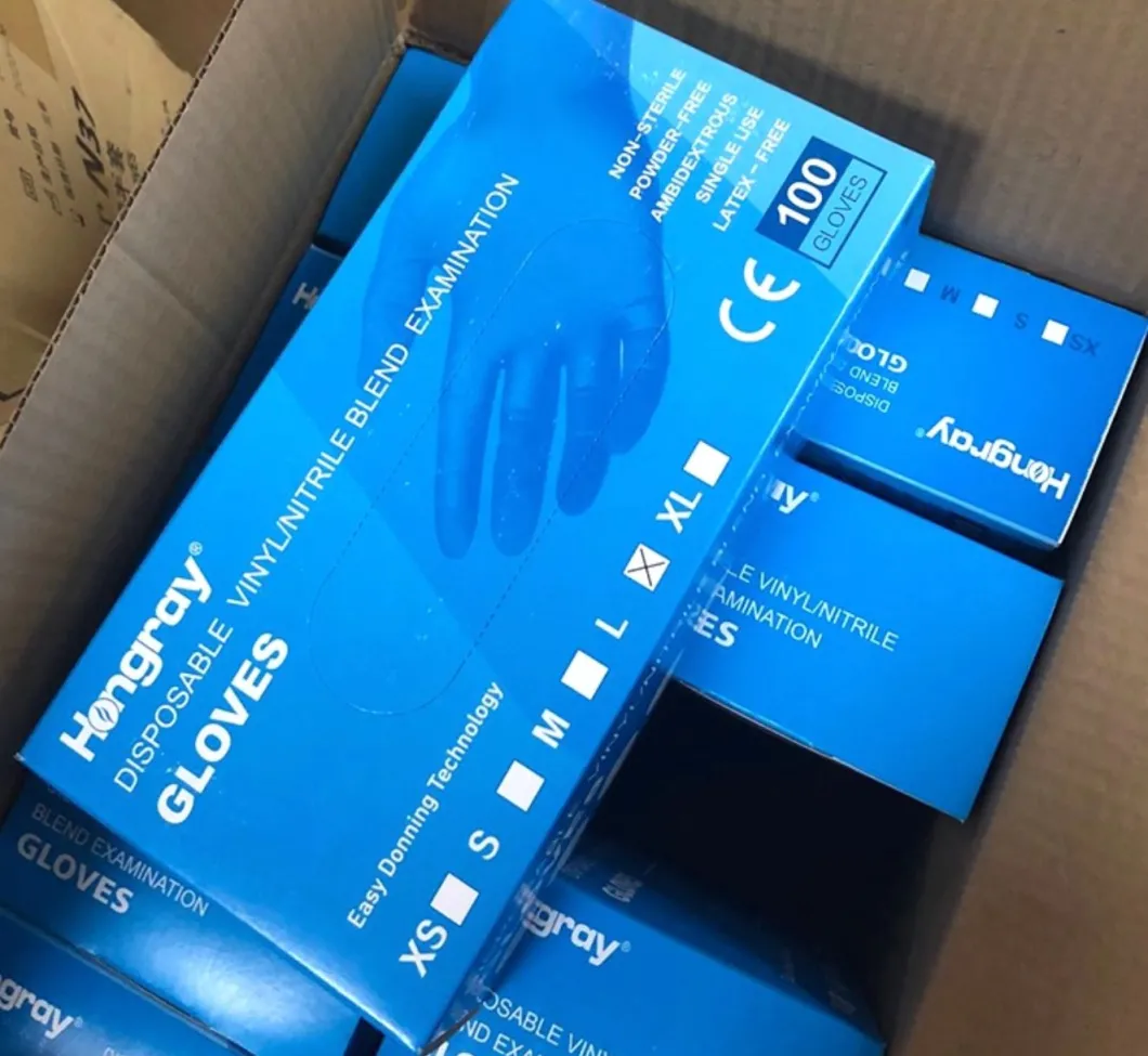 China Manufacture Blend Vinyl Nitrile Gloves Examination Powder Free Synthetic