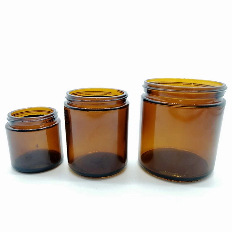 New Arrival 4oz 9oz 15oz Glass Straight Sided Jar Promotion Round Amber Glass Candle Jar with Metal Lids or Plastic Lid on Sale