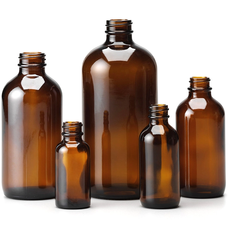 Manufacture Various Sizes 0.5oz 1oz 2oz 4oz 8oz 16oz 32oz Clear Amber Glass Round Boston Bottles for Shampoo Bath Gel