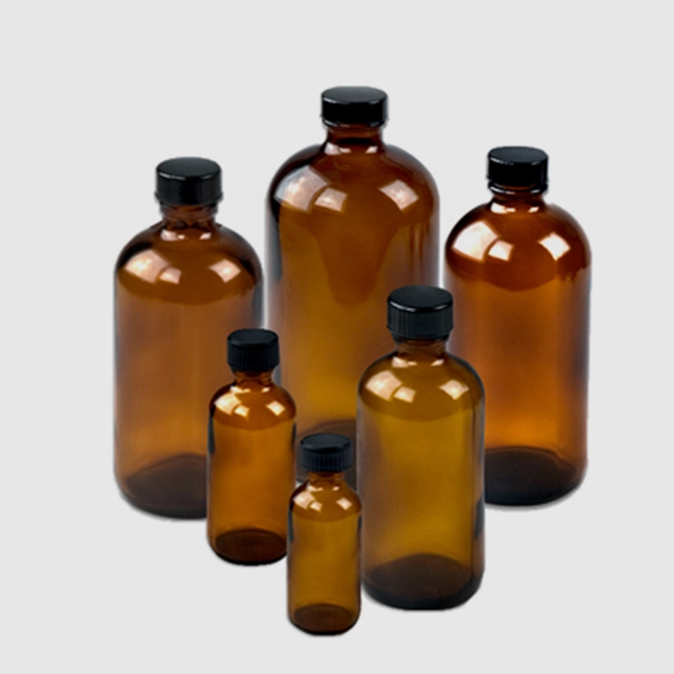 Manufacture Various Sizes 0.5oz 1oz 2oz 4oz 8oz 16oz 32oz Clear Amber Glass Round Boston Bottles for Shampoo Bath Gel