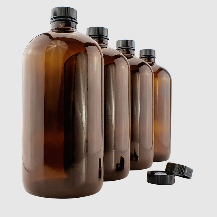 Manufacture Various Sizes 0.5oz 1oz 2oz 4oz 8oz 16oz 32oz Clear Amber Glass Round Boston Bottles for Shampoo Bath Gel