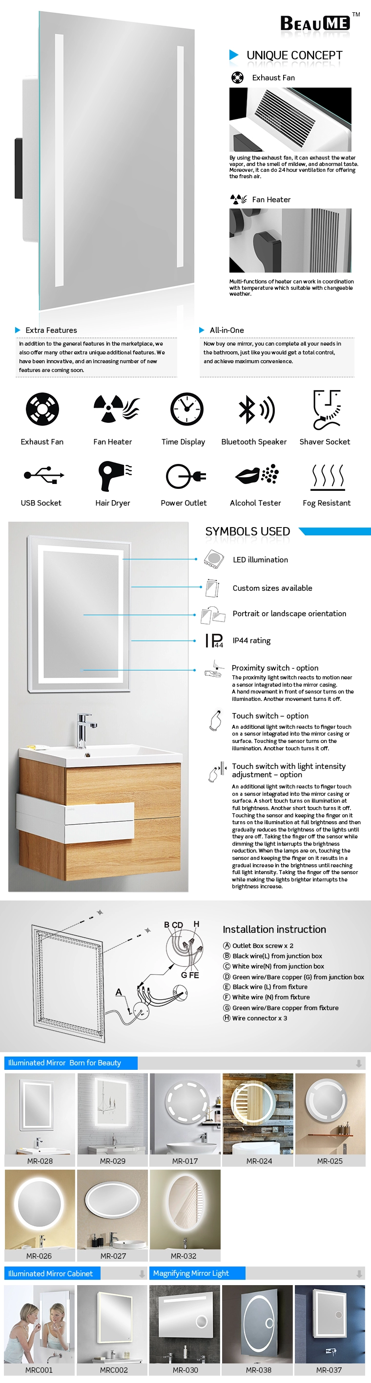 2020 New design decorative diamond wall mirror led light makeup