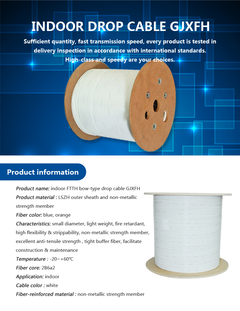 indoor FTTH G657A drop cable optic fiber cable GJXFH