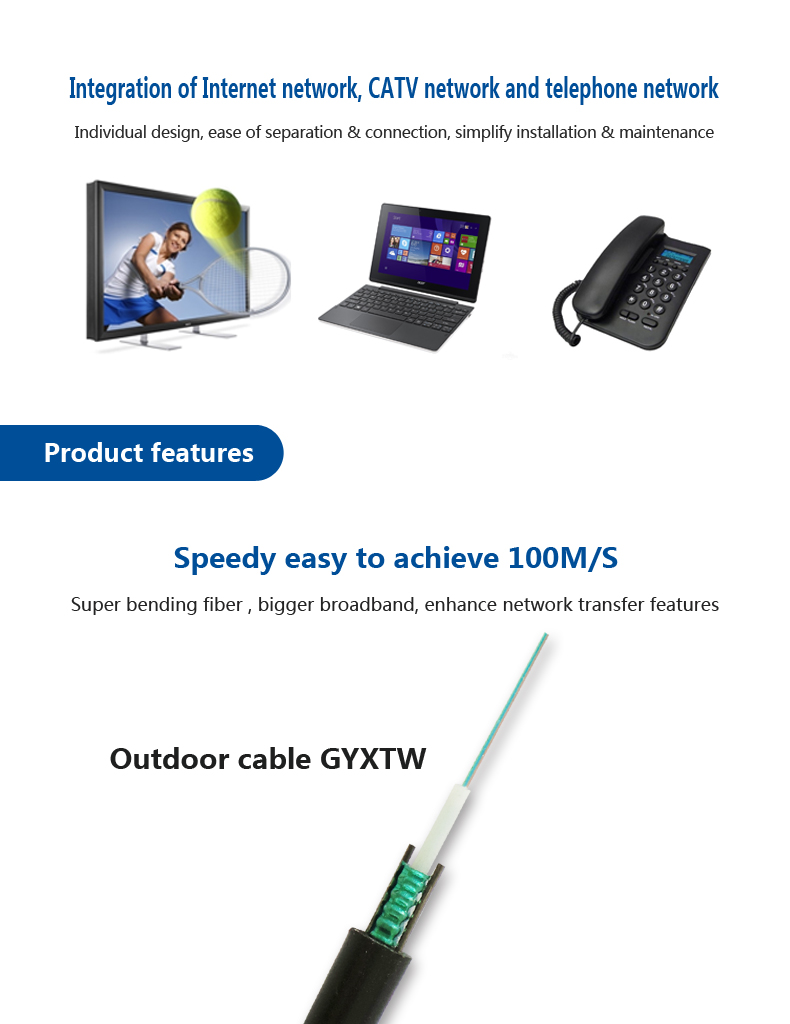 Single Mode GYXTW outdoor fiber optic 8 core Outdoor Armoured fibre optics cable
