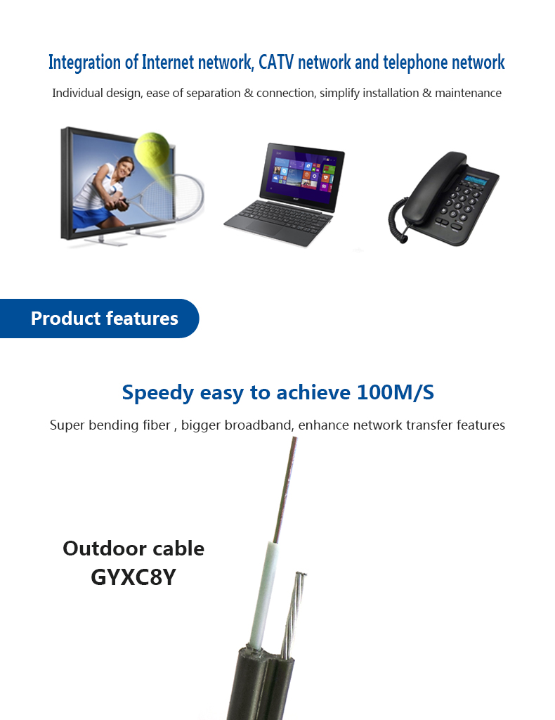 6 wire cable 6 core Armored Figure 8 Fiber Cable of ferrite drum core Gytc8a gytc8y gytc8s gyxtc8a gyxtc8y
