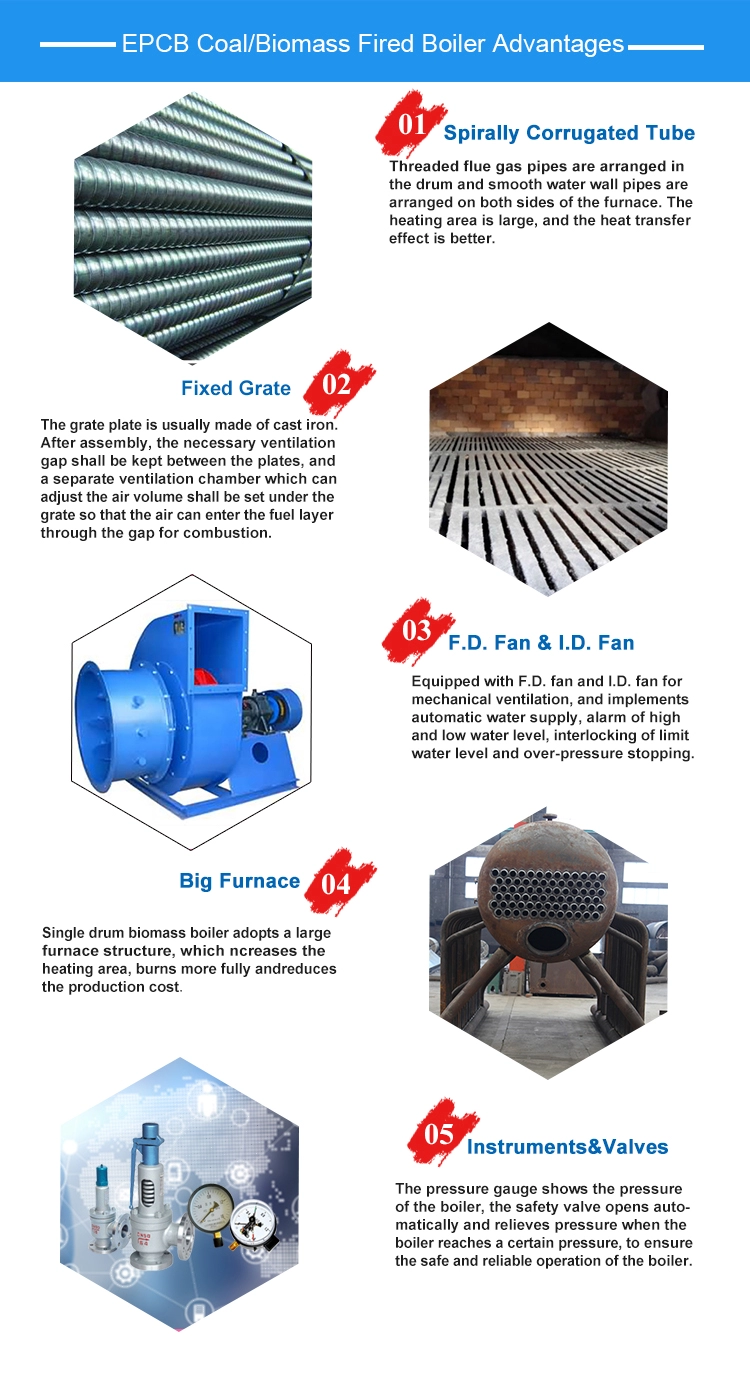 EPCB Easy Operation Chain/Fixed Grate Industrial Biomass Wood Fired Steam Boiler