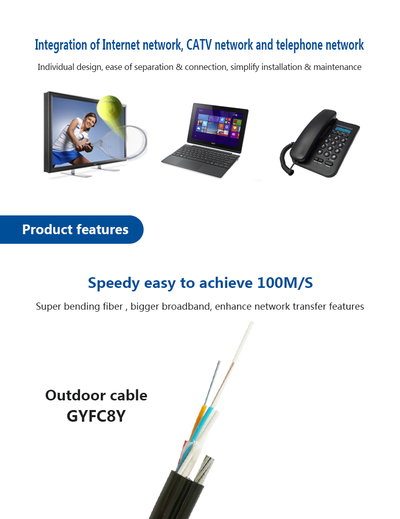2-144 cores fiber optical Self-supporting figure 8 outdoor cable GYFC8Y