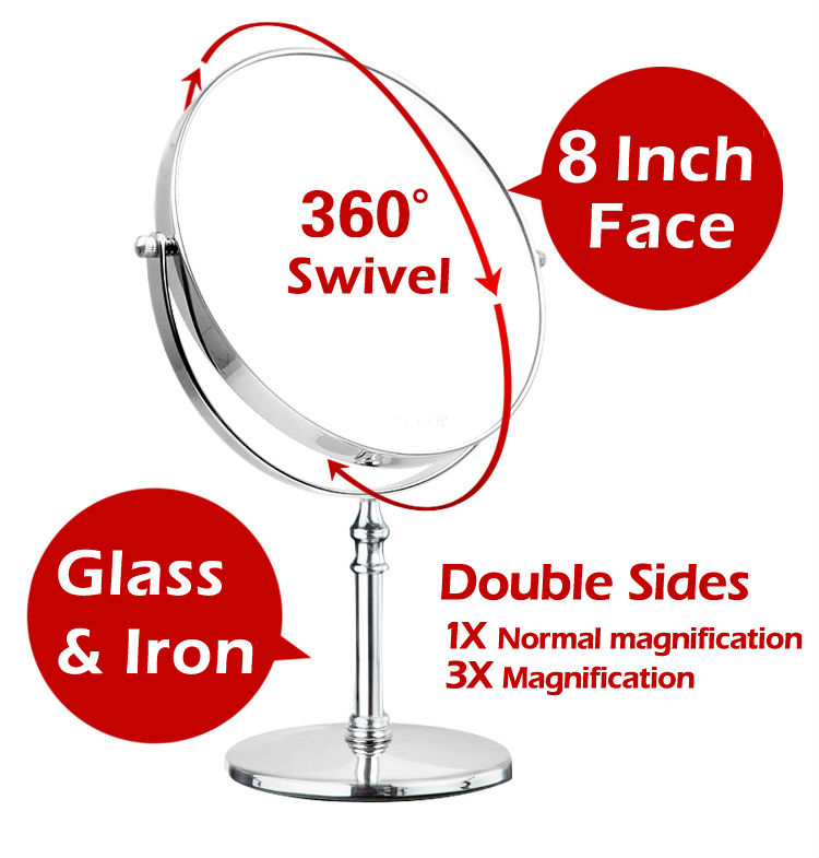 8 Inch round framed table standing magnifying Double sides makeup mirror