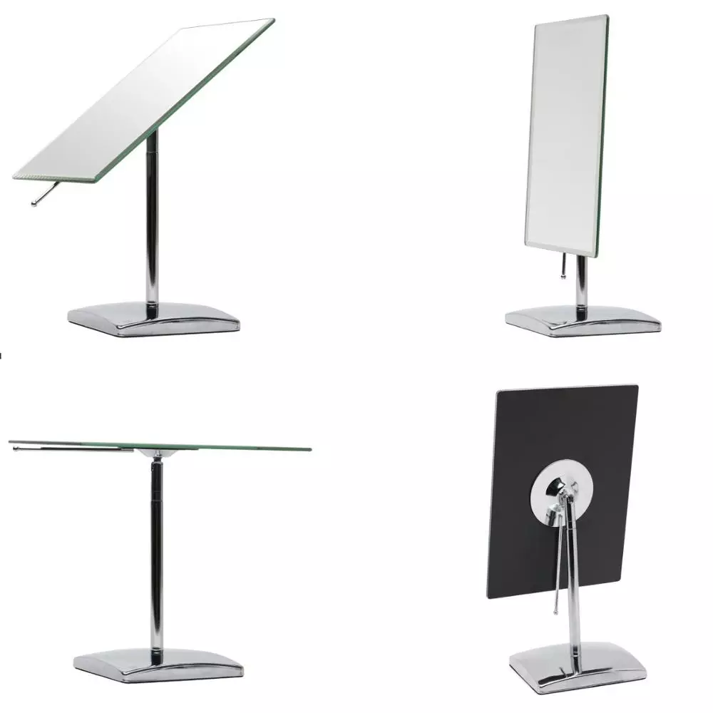 Rectangular Tabletop Chrome Bathroom Mirror With Adjustable Stand