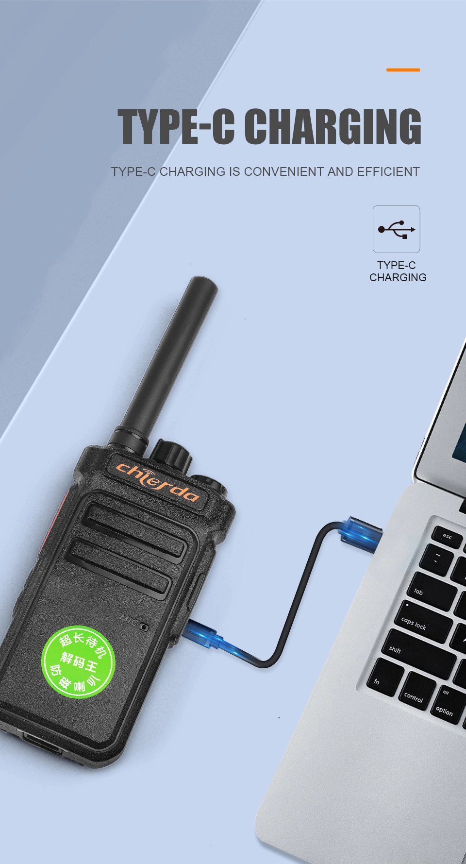 VHF/UHF 2W walkie talkie type-c charger two way radio Long standby