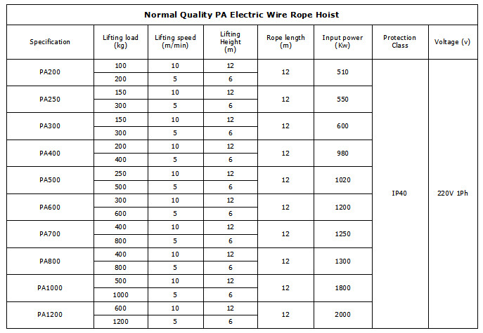 PA mini electric hoist technical parameter.jpg PA mini electric hoist technical parameter.jpg