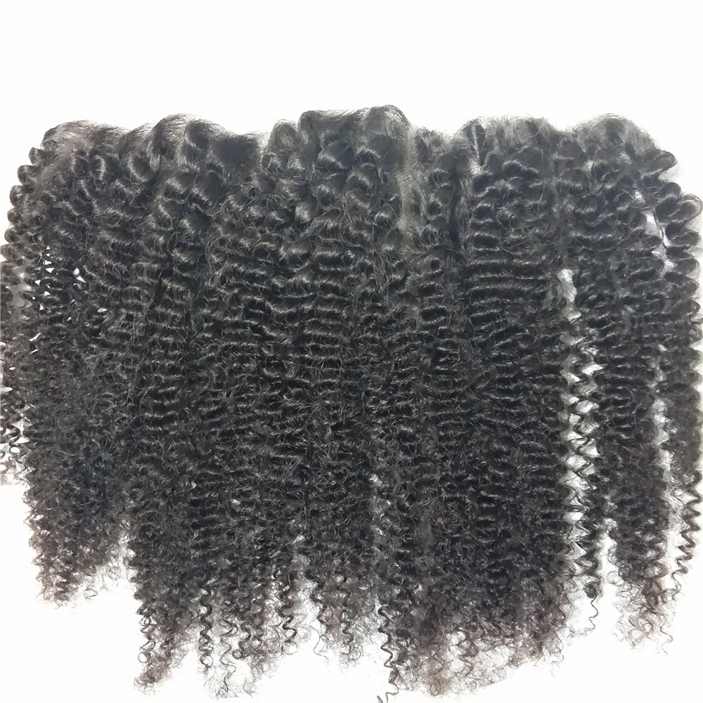 Factory Cheap Price Virgin remy afro kinky curl Human Hair Bundles With Lace Frontal Closure