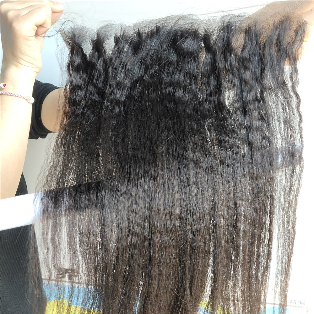 8A Yaki kinky straight brazilian human hair 13*4 lace frontal closure