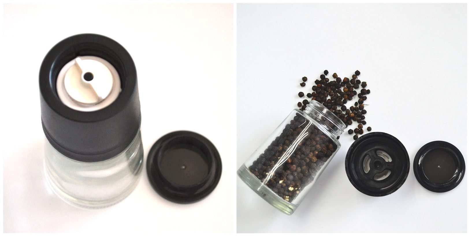 Premium dry spice grinder salt and pepper mill with 120 ml transparent glass jar for kitchen use