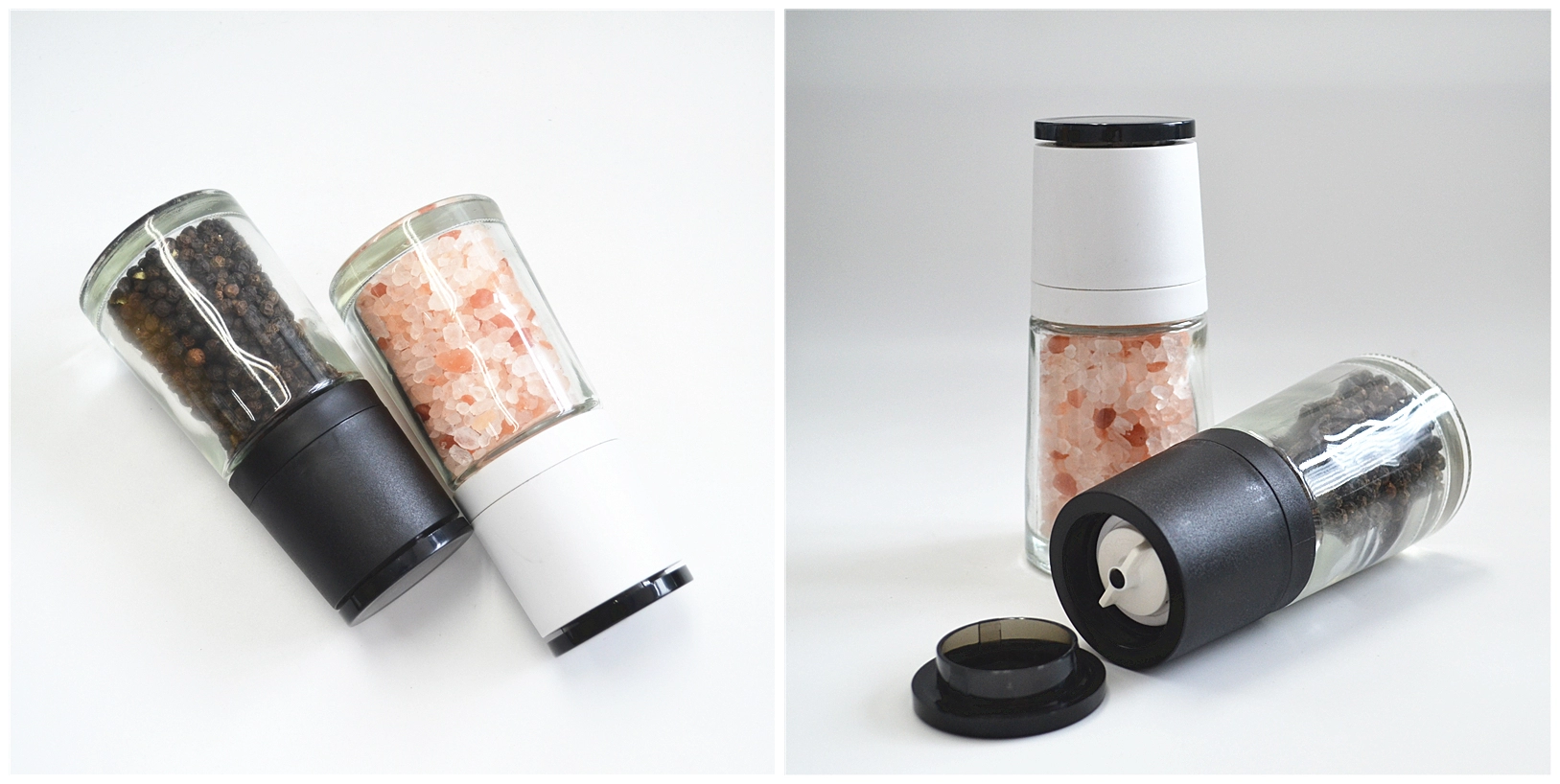 Premium dry spice grinder salt and pepper mill with 120 ml transparent glass jar for kitchen use