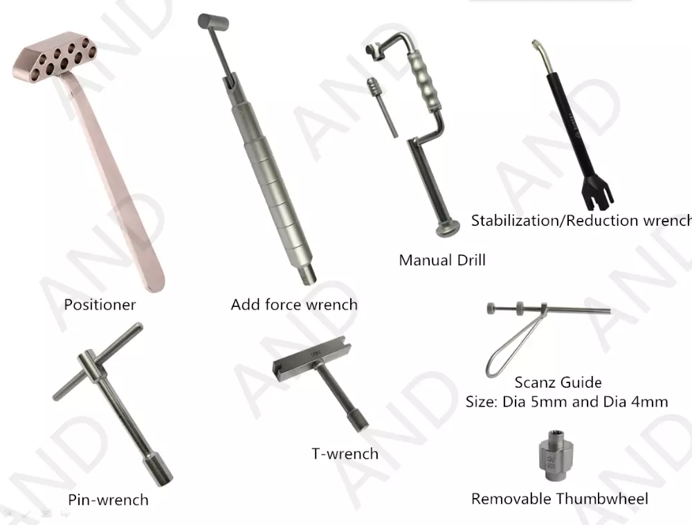 OEM avaible Dia8mm Hoffmann external fixator system,Curved alum rod and One step pin,External Fixator for open bone fractures.