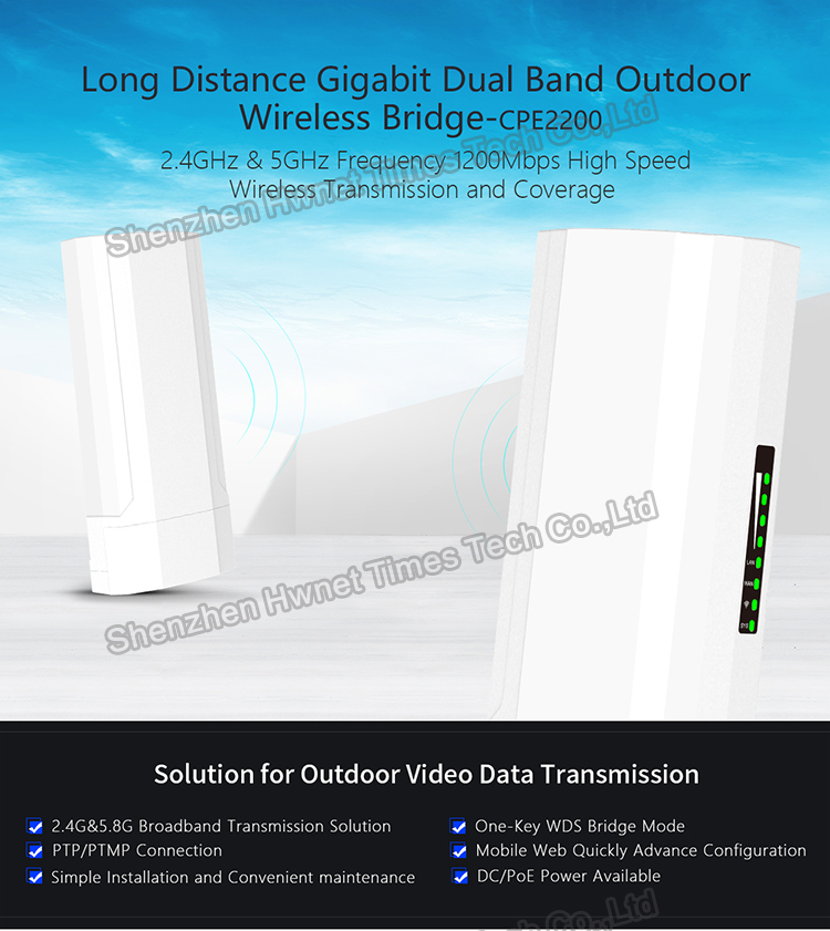 2020 Hot sell Dual band 1200Mpbs  5.8G Wifi Wireless AP Outdoor CPE Bridge with POE PORT
