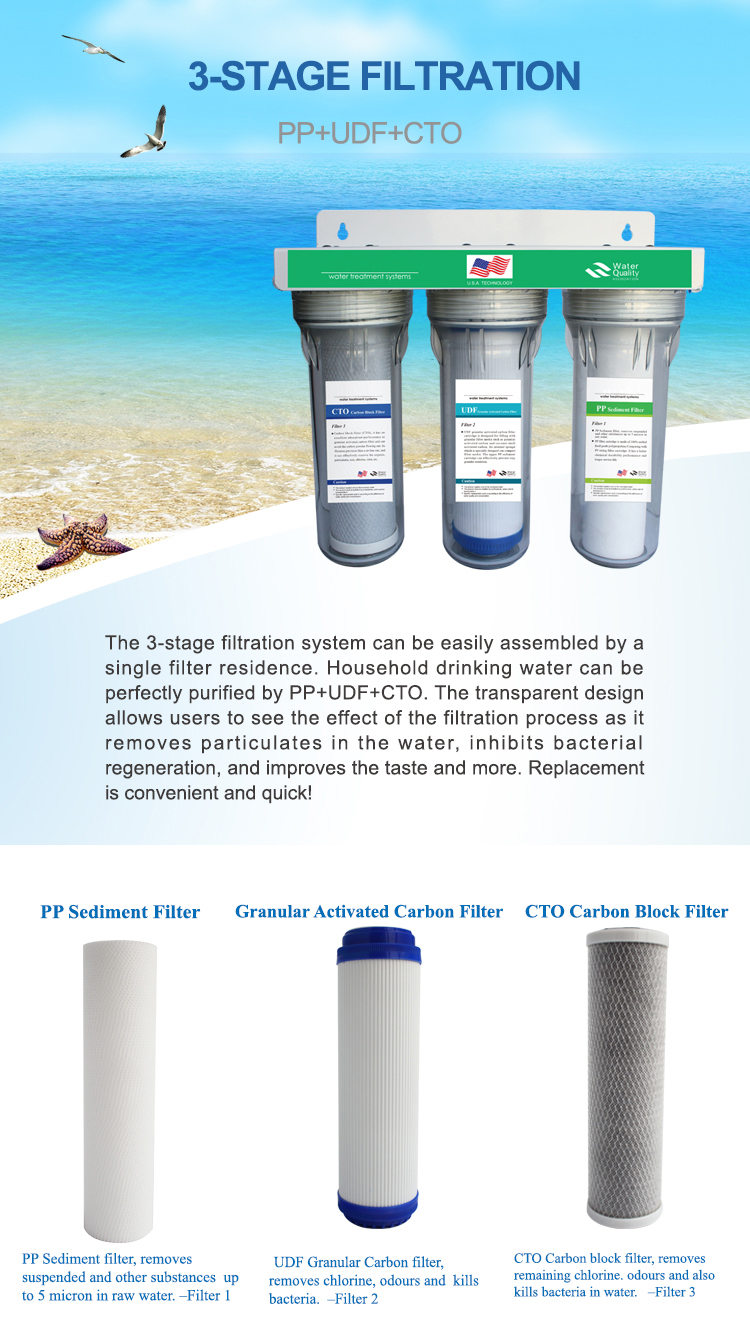 NO PLUG/NO TANK/PET HOUSING 3 stage activated carbon filter cartridges filter water filter clear color