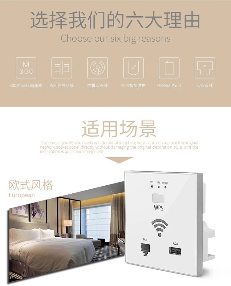 In Wall Wireless AP 300Mbps 24V PoE WiFi Access Point