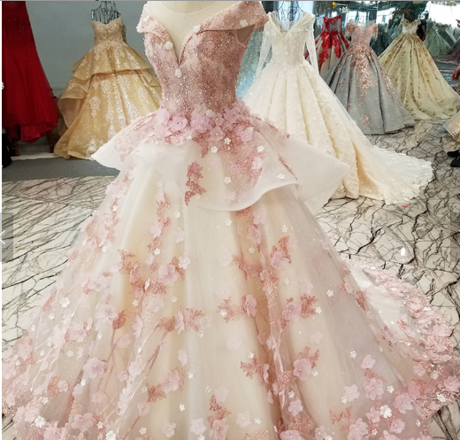 Gown : lotus pink bridal silk handworked wedding gown