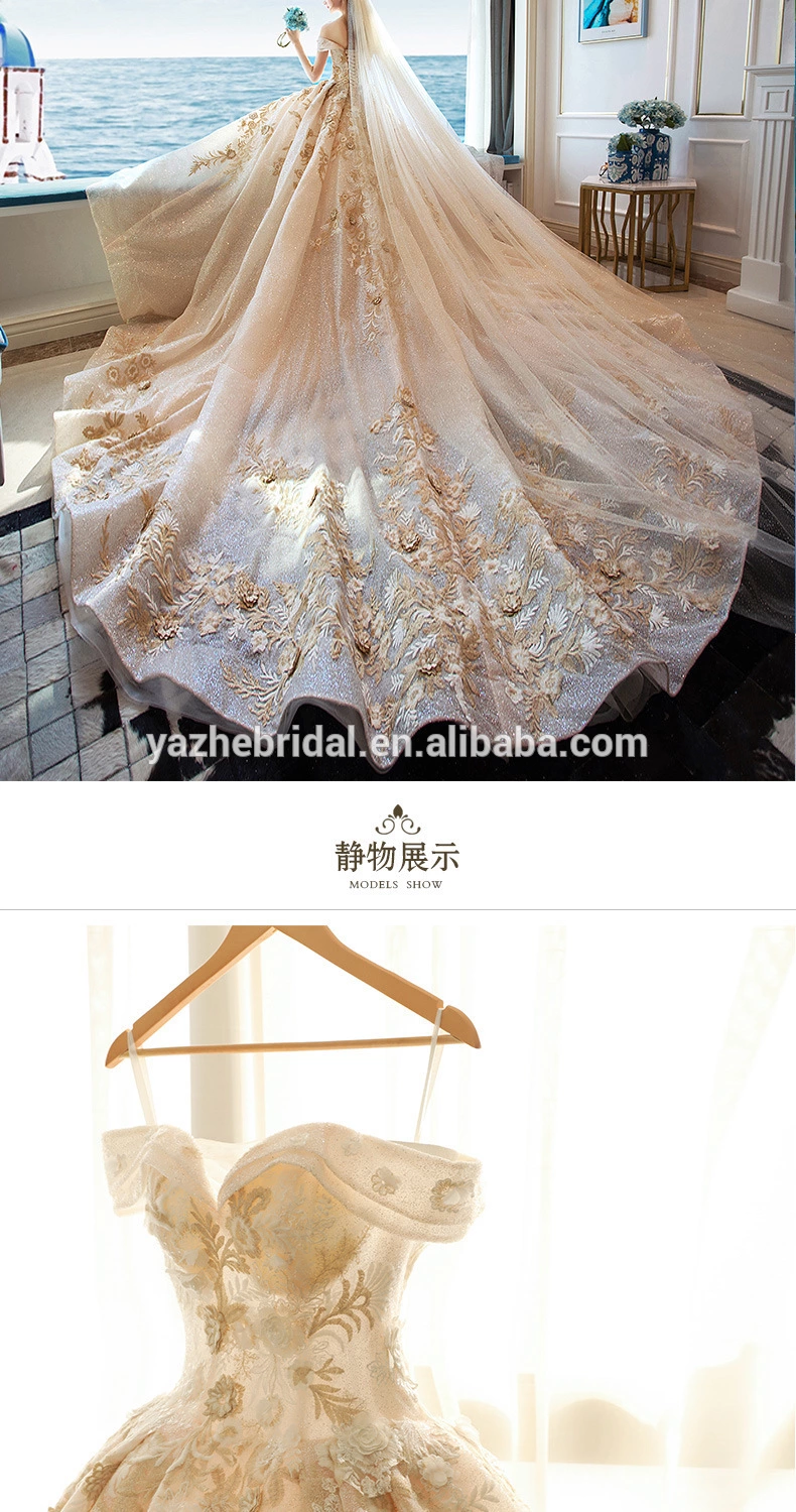 luxury trailing starry sky kinds wedding dress noble new style Off Shoulder bride gown