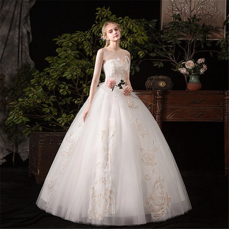 Fashion Styles Elegant Women Tube Wedding dress Floor Length Vintage Applique Women Bridal Gown