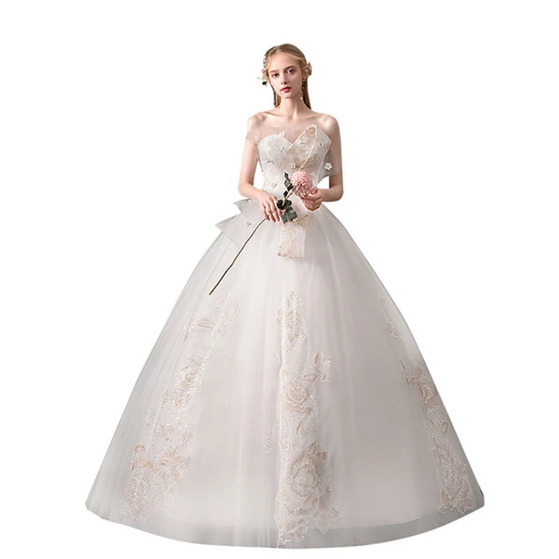 Fashion Styles Elegant Women Tube Wedding dress Floor Length Vintage Applique Women Bridal Gown