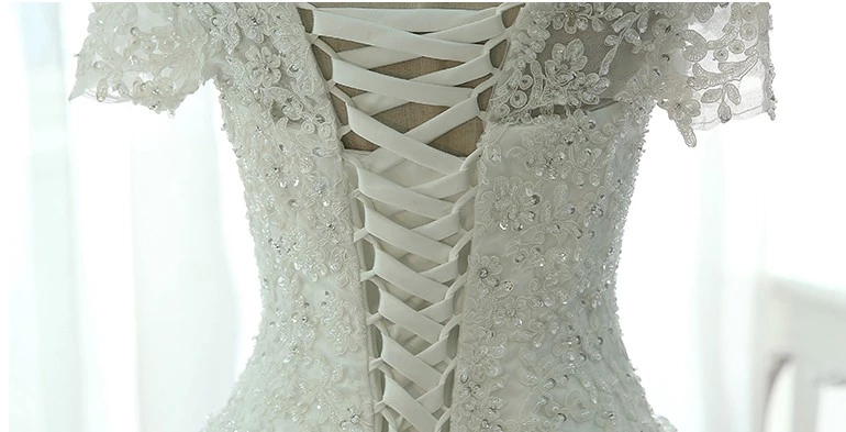 China custom made short sleeve satin embroidery Strapless neckline wedding dress bridal gown TS94