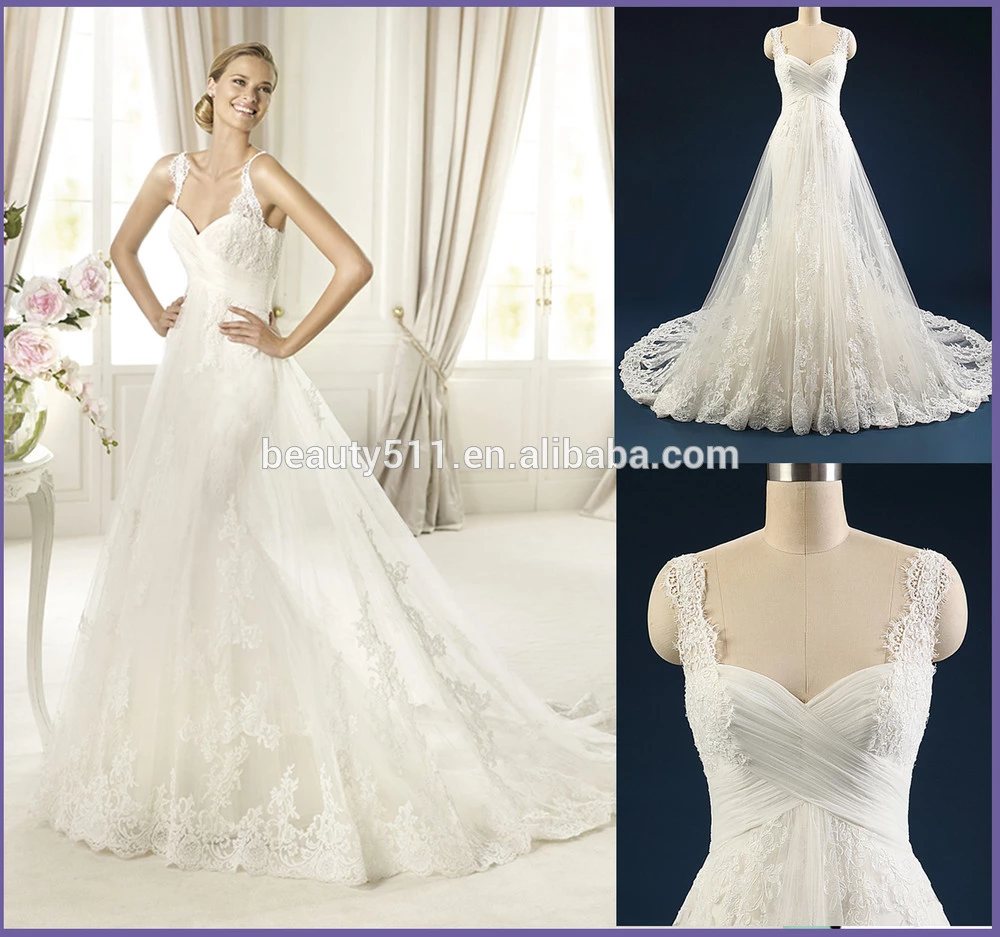 Custom 2019 Charming Sheath Off-shoulder Long tail Empire Lace Wedding Gowns and Bridal Dress TS28