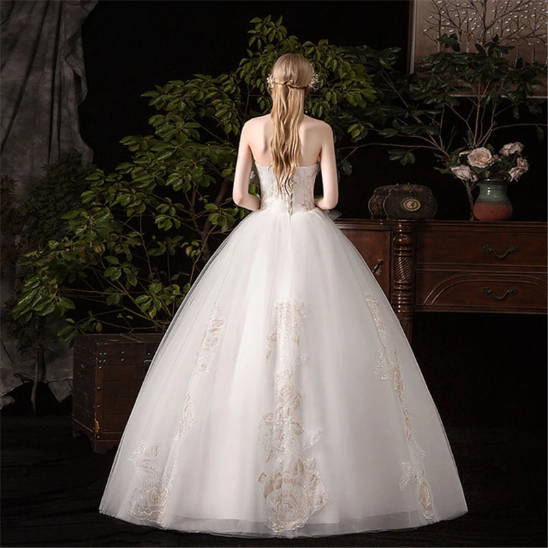 Fashion Styles Elegant Women Tube Wedding dress Floor Length Vintage Applique Women Bridal Gown