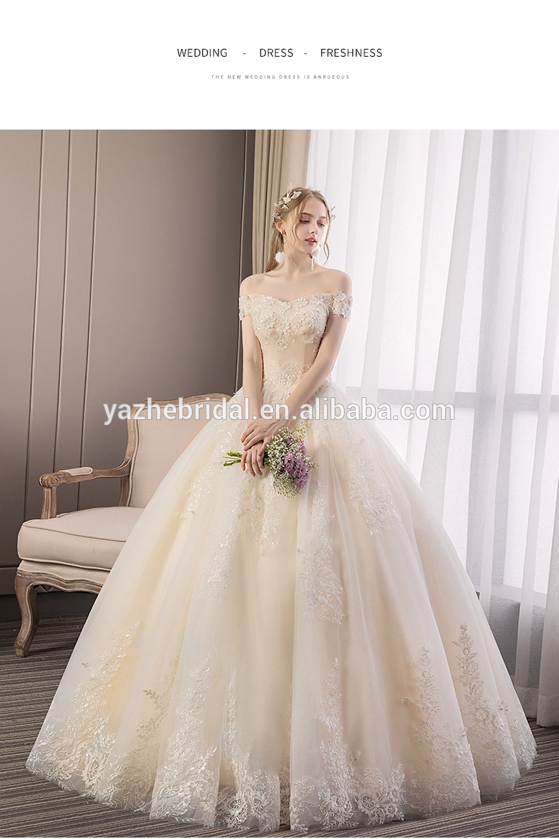 New style 2020 wedding dresses bride dress floor length A word shoulder princess dresses