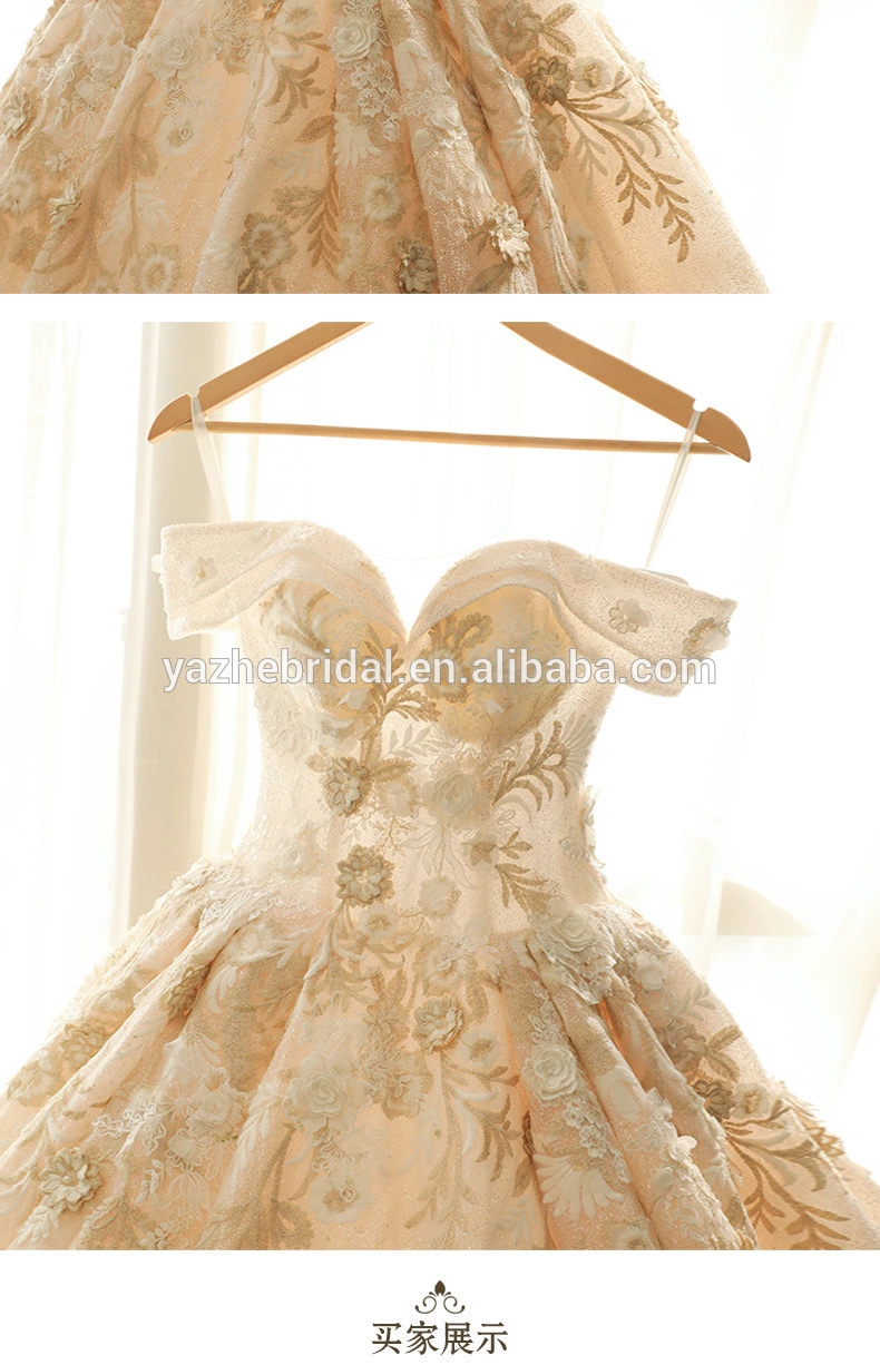 luxury trailing starry sky kinds wedding dress noble new style Off Shoulder bride gown