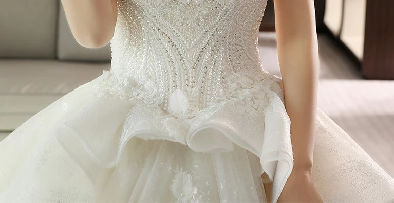Custom 2019 Charming Sheath Off-shoulder Long tail Empire Lace Wedding Gowns and Bridal Dress TS28