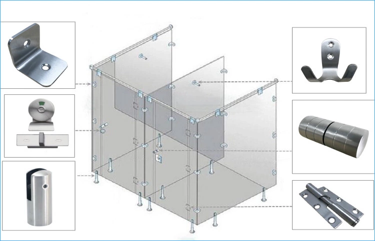 Compact Laminate Cubicle Fitting Accessories Set Stainless Steel 304 Toilet Partition Hardware