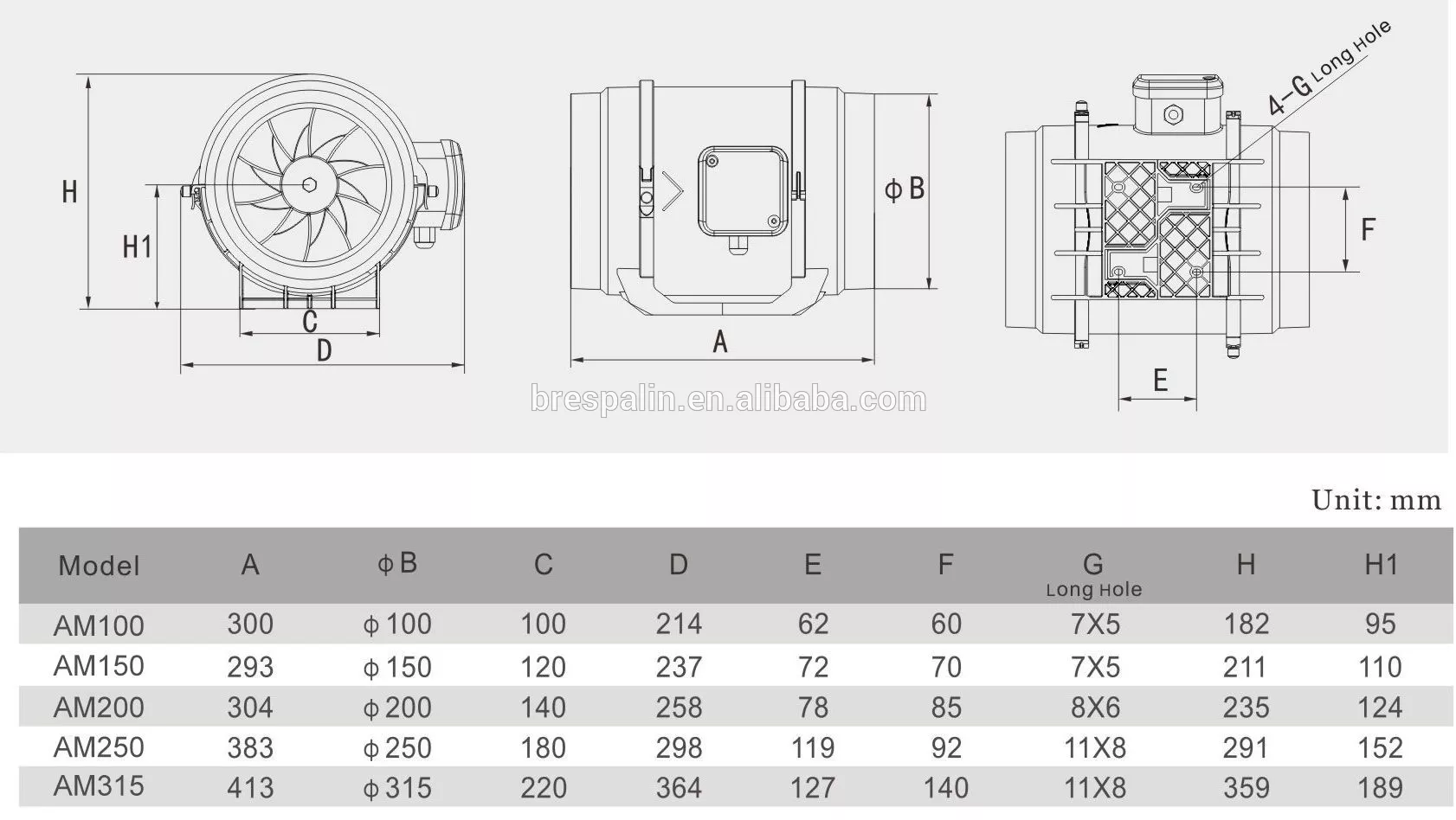 4 6 8 Inch Axial Mixed Flow Ventilation Circular Slient Hydroponic AC/EC Inline Duct Fan for Greenhouse