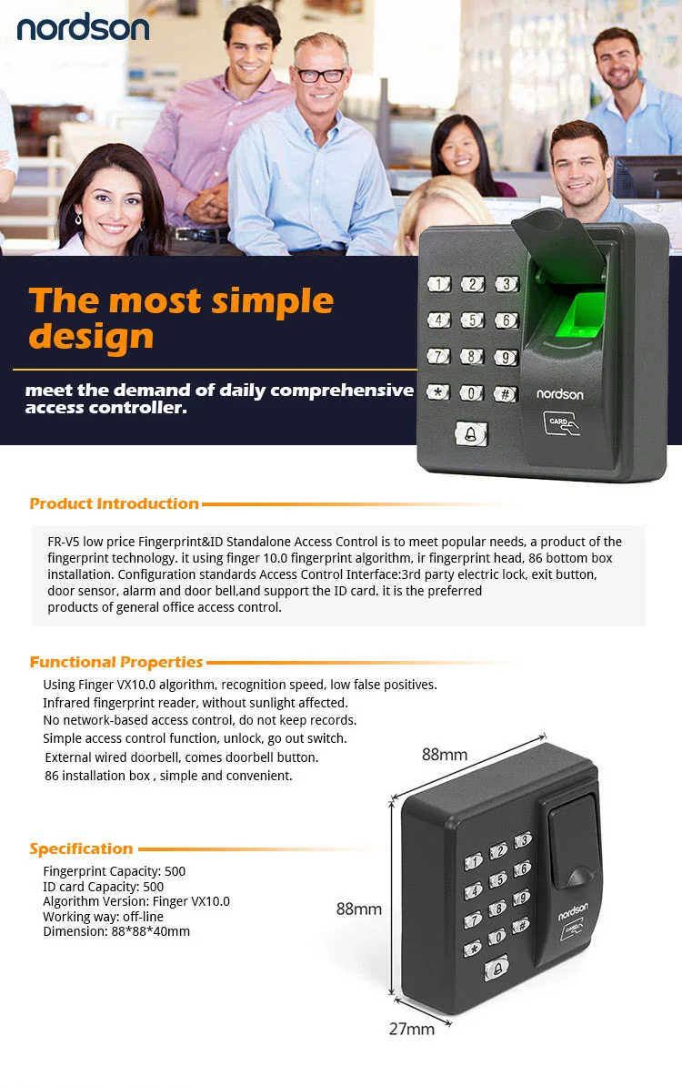 86 Box Low Price RFID Card Biometricstandalone Fingerprint Device for Office Bank School Hospital