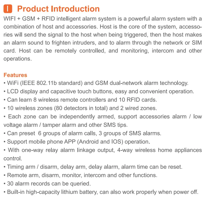 Wireless Smart Home Burglar Security GSM GPRS and WiFi Alarm System with RFID Card