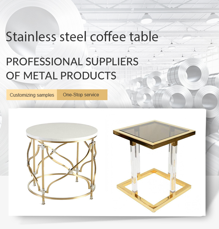 Custom luxury modern marble and metal coffee tables gold color stainless steel coffee table furniture
