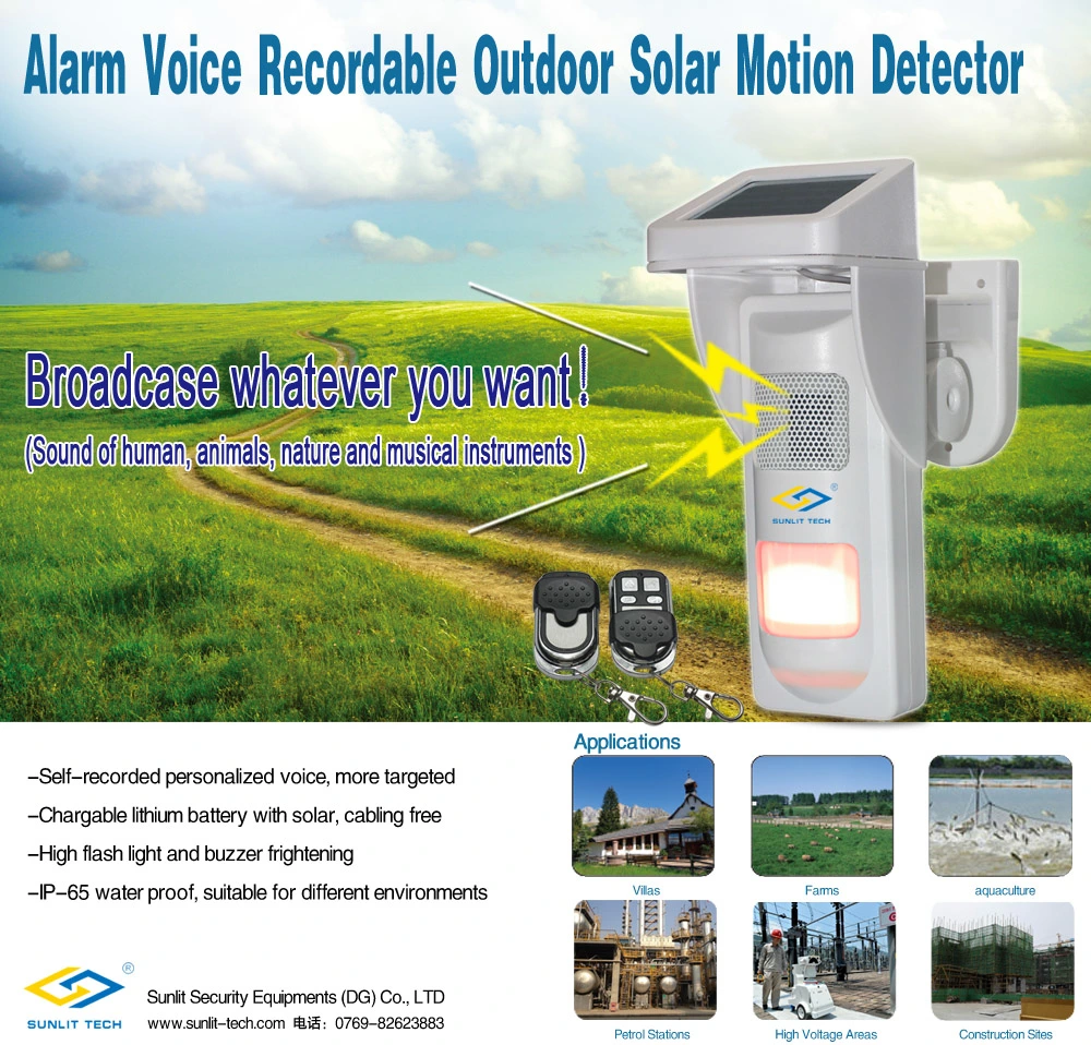 Outdoor Solar Wireless Sound & Light Alert Motion Detector with Record Vioce