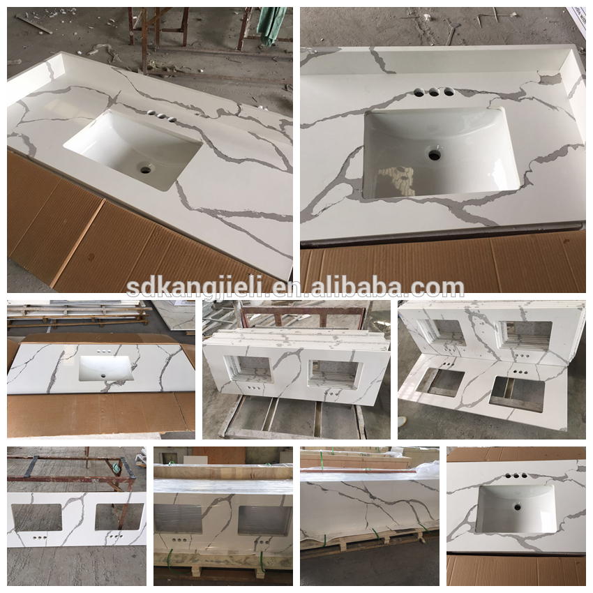 granite marble white color quartz stone Island top vanity top with basin/sink/back splash/side splash bench top